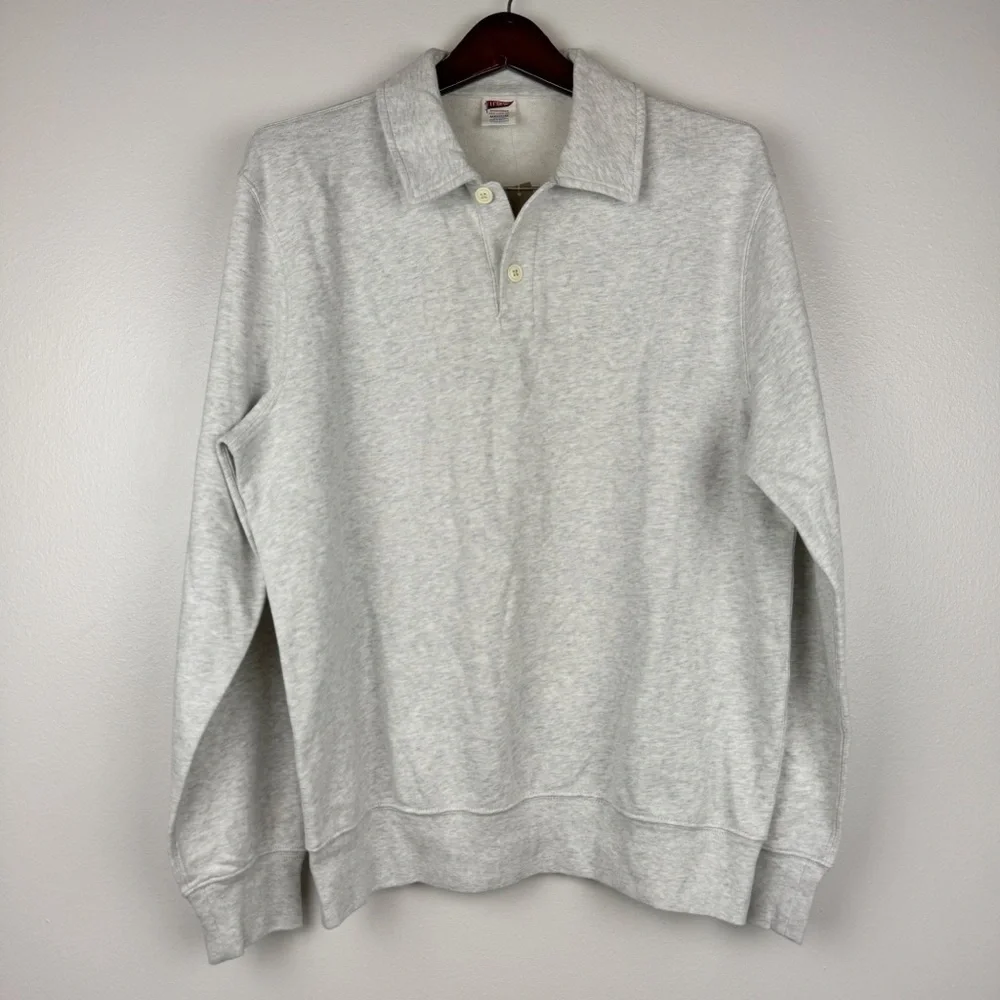J. Crew Men's Relaxed Lightweight French Terry Polo Sweatshirt Grey Size M NWT